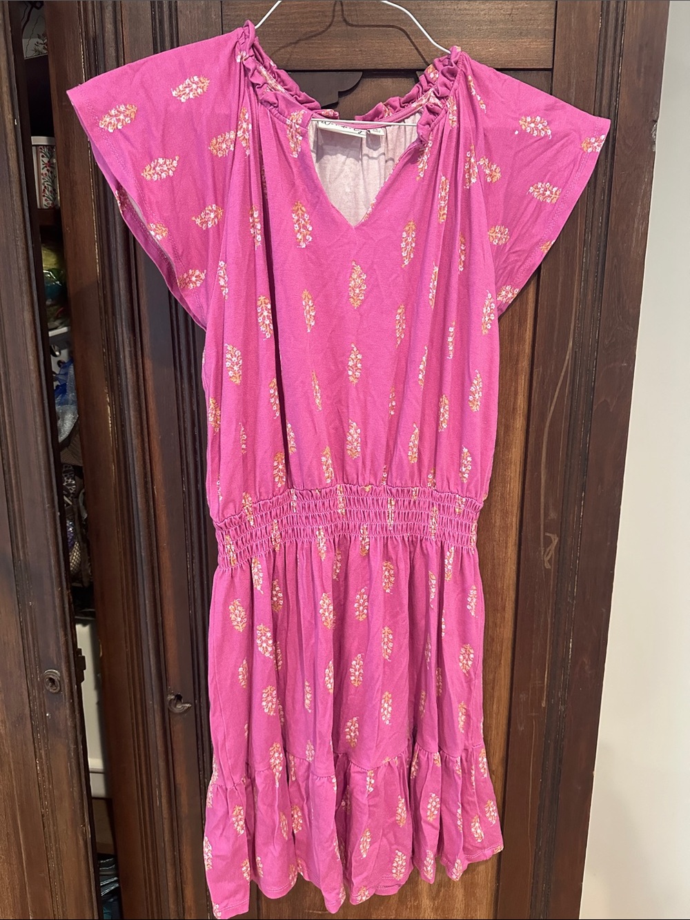 Wonderly Women's Pink Purple Print Smocked Waist Dress size XS